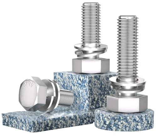 Lot de 5 vis à tête hexagonale M12 x 35 en acier inoxydable, rondelles plates et de verrouillage, entièrement filetées par boulon ; boulons hexagonaux en acier inoxydable avec rondelles plates et