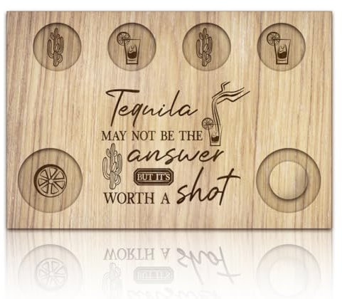 BENECREAT Kaktus-Tequila-Schnapsgläser-Serviertablett, Holz-Flight-Tablett Glashalter Mit Salzrand, Schnapsglasbrett Für Bar, Restaurant, Party, Familientreffen, 20x30 cm