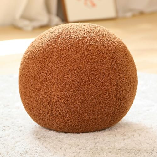 champracer 30cm 3D Runde Kissen Plüsch Ball Dekokissen Kugelförmige Wurfkissen Rundes Ballkissen Rundes Ballkissen Plüsch für Wohnzimmer Schlafzimmer Zierkissen (Braun)