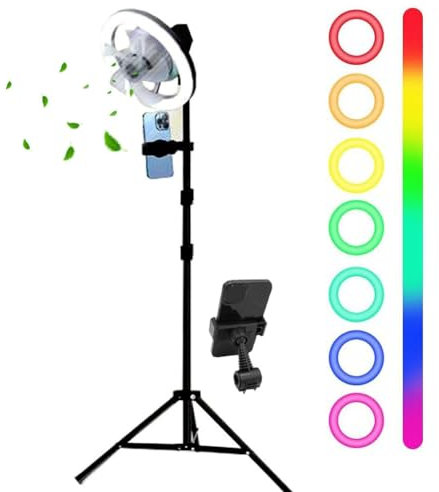 Aro de Luz con Tripode, Tripode para Movil con Ventilador Techo, Rgb Modos Aro De Luz Profesional Luz Movil, 4 en 1 Led Luz Selfie aro de luz grande para Maquillaje, FotografíA, Live