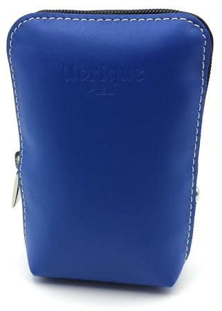 franartPiel - Pitillera de cuero auténtico con mechero, funda para cajetilla de cigarrillos con cremallera - Hecho a mano en Piel Ubrique (Azul)