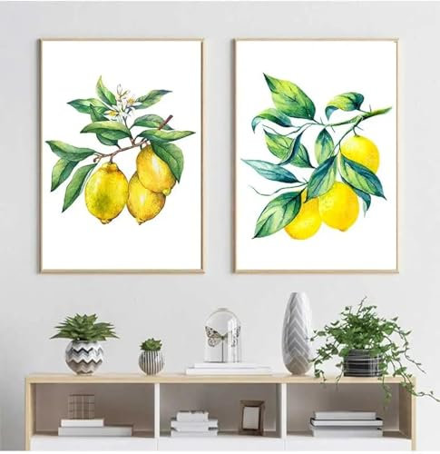 Pflanzen-Leinwandgemälde, Kunst, moderner Stil, Zitronen-Poster und Drucke, Küchendekor, Zitronen-Leinwanddruck, Bürodekoration, 20 x 30 x 2 cm, rahmenlos