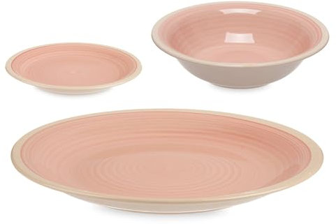 Set 18 pzs vajilla gres rosa borde colección VESSIA