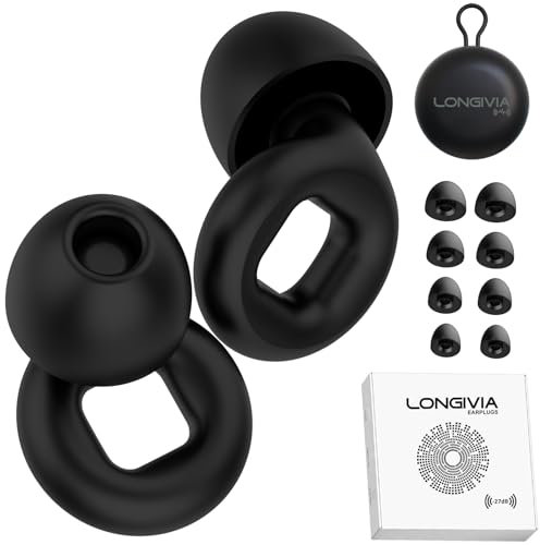 Longivia® Tappi Orecchie Neri per Dormire in Silicone Morbido – 8 Inserti Auricolari di Ricambio XS/S/M/L - Tappi per Orecchie Antirumore Riduzione fino a 27 dB Earplugs per Sonno Lavoro o Aereo