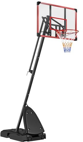 SPORTNOW Basketball Hoop Outdoor, Easily Adjustable Height Basketball Hoop and Stand with Weighted Base, Portable on Wheels, 2.4-2.9m, Red