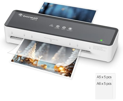 Bonsaii Laminiergerät A4, ABS-Funktion, Geeignet für A4-Dokumente, Büro und Zuhause, 80-100 Micron, Enthält 10 A5/A6 Laminierfolien, L421-A