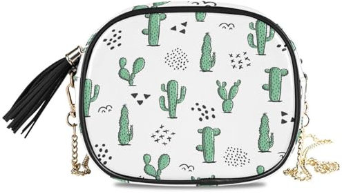 HMZXZ Umhängetasche Tropischer Kaktus, kleine Handtasche, Grün, PU-Leder, Schultertasche, Organizer, Kettentasche für Damen und Mädchen, multi