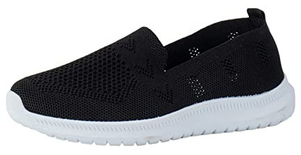 Chaussure De Marche Homme Confortable Basket Chaussures de sport décontractées plates en tricotée de couleur unie respirantes pour dames Pullip Shoes Baskets Femme Blanche Et Rose (Black, 38)