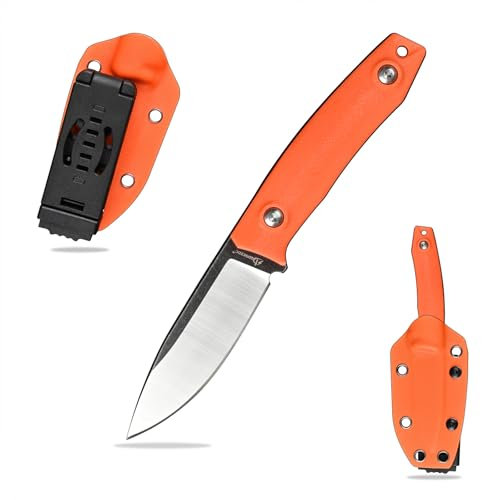 SDOKEDC DC53 Stahl Outdoor messer Jagdmesser Feststehende Klinge G10 Griff mit Kydex Scheide für Männer EDC Camping Survival (Weiß+Orange)