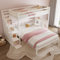 FocusOnHome Etagenbett mit seitlichen Ablagen, 90 * 200cm+140 * 200cm, Multifunktionales Kinderbett, Kinder-Etagenbett, Mit Stautreppe, Großer Stauraum, Ohne Matratze, Kiefer + MDF, Weiß