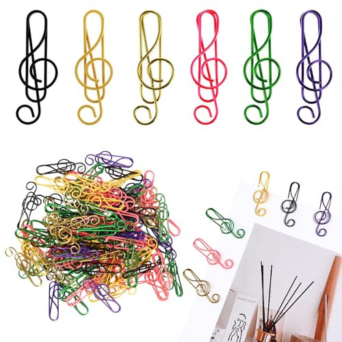 JSMTKJ Notenschlüssel Büroklammern 100 Stück - Metallbeschichtete Motiv-Klammern für Musikliebhaber Organisieren von Dateien, Büchern, Noten & Quittungen