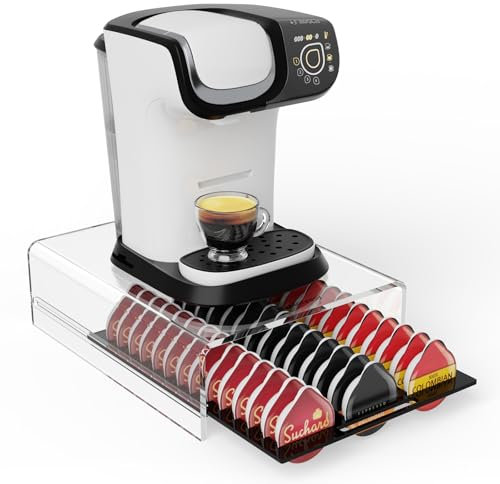 Coffee Pod Holder Drawers Compatible with Tassimo 42 Capsules Installation-Free Coffee Pod Storage Acrylic Transparent Coffee Capsule Organizer Smooth Pull-Out Design Coffee Machine Stand