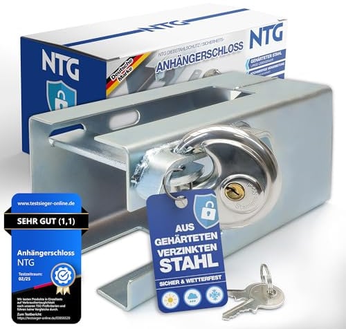 NTG – Anhängerschloss Rundschloss Diebstahlsicherung für Anhänger & Wohnwagen verzinktes Deichselschloss mit Schlüssel Kastenschloss für Anhängerkupplung robust & wetterfest Universal-Zubehör