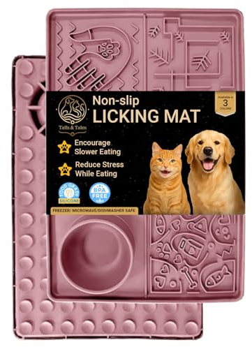 Tails & Tales Haustier Leckmatte Große Größe mit Anti-Rutsch-Saugnäpfen, Hund & Katze Slow Feeder für Angstlinderung, Fellpflege Badetrainingsmatte für Erdnussbutter & Joghurt