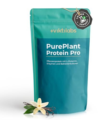 PurePlant Protein Pro - Vanille - veganes Reis- & Erbsenprotein mit Enzymen | Mit Probiotika & Ballaststoffen - alle essentiellen Aminosäuren - natürliches Aroma - 25 g pro Portion - 750 g veganes Pulver