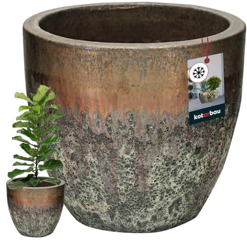 KOTARBAU® Blumenkübel Höhe 26 cm ⌀ 30 cm Blumentopf Gold Keramik Pflanzkübel frostsicher Übertöpfe für draußen Flower Pot Outdoor & Indoor Pflanzkübel innen außen