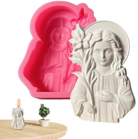 Virgin Mary Candle Mold, Silicone Molds, Candle Making Tool, Easy Release Design, Flessibile Material, Medium Size, Ideale per Home Crafts, Gypsum, Fondant, Concrete, Resin