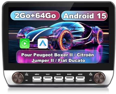 Hexinex Autoradio Android 15 pour Peugeot Boxer II/Citroën Jumper II/Fiat Ducato [2Go+64Go] 10.1 Pouces Écran Carplay Android Auto Deux Boutons Rotatifs GPS FM WiFi Bluetooth SWC Aide au Parking