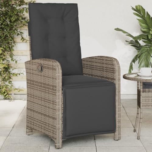 Mimdixy Chaise de balcon - Fauteuil de jardin - Avec repose-pieds réglable - Gris - En polyrotin - Pour terrasse, balcon, jardin - Emballage compact et montage facile