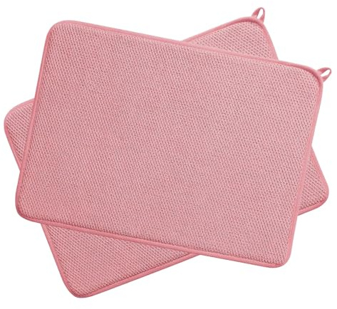 2Pcs Dish Drying Mats, Microfibre Dish Drying Mat for Kitchen, Washing Up Mat for Countertop Cutlery Tabletop (Pink)