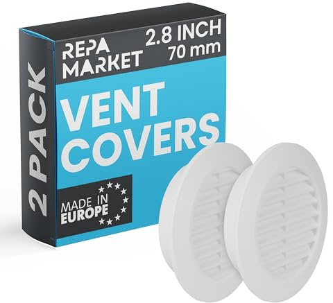 Repa Market 70mm 2 Stück Weiß Rund Lüftungsgitter mit Insektenschutz - Kunststoff Lüftungsrohr Abdeckung für HVAC Heizung, Kühlung, Klimaanlage - Innen/Außen, Garage, Gartenhaus Luftgitter