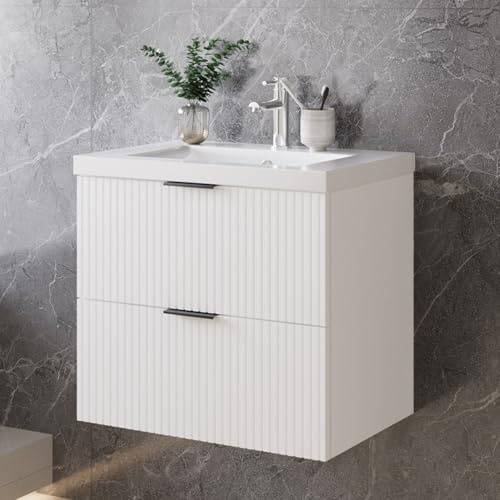 Skybathroom Wall Hung 600mm Bathroom Vanity Unit with Basin Cabinet 2 Soft-close Drawers Sink Unit