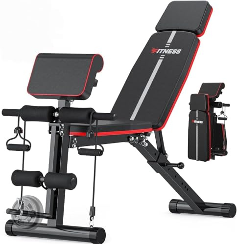 Adjustable Weight Bench for Home Gym, 770LB Foldable Incline Decline Exercise Bench with Leg Extension & Preacher Curl Pad, Quick Adjustment Workout Bench Press