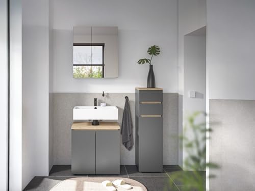 Badezimmer Badmöbel -Set LONDRES Anthrazit Spiegelschrank Wbu Kommode Set 3