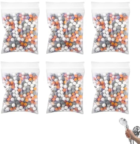 6 Pack Shower Head Beads Refill, Shower Filter Beads, Mineral Balls Negative Ion, Tourmaline Balls, Bio-Active Stone, Lonic Filtration, PH Balance Hard Water Softens Mineral Balls Replacement
