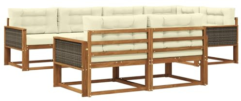 vidaXL Outdoor-Sofagarnitur mit Kissen 7 pcs Natur und Creme, Terrasse, modernes Outdoor-Möbelset, wetterfeste Garten-Sofa-Garnitur, Flexible Design-Sitzgelegenheiten aus Akazienholz