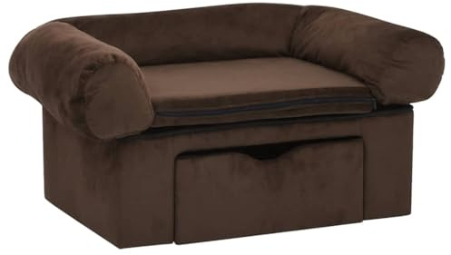 GFEROMRF Gepolstertes Hundesofa mit Schublade und Stauraum, 75x50x38 cm, Braun, Plüschbezug, waschbarer Kissenbezug, stabiles Haustierbett für Hunde und Katzen