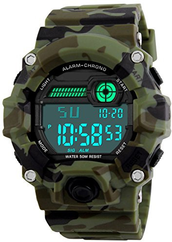 BHGWR Kinder und Jugendliche Digital Quarz Uhr mit Silikon Armband Militär Sportuhr mit Alarm/Timer/stoßfest Großes Gesicht Camouflage Elektronische 5 Bars Wasserdicht Digitaluhren für Jungen
