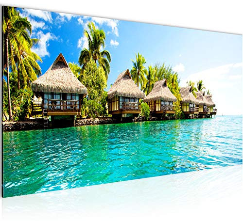 Runa Art Wandbild Panorama Meer 1 Teilig 100 x 40 cm Modern Bild auf Vlies Leinwand Hawaii Küste Wohnzimmer Schlafzimmer Blau 610612a