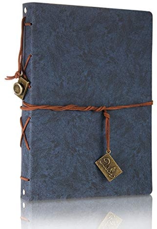 ThxMadam Scrapbook Album Foto Buch Blau Leder Selbstgestalten Fotoalbum Vintage Hochzeit Gästebuch Fotobuch 60 Schwarze Seiten für Weihnachten Geburtstag Jahrestag Geschenk für Vater Mann Freund