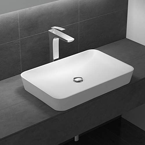 Durovin Bathrooms Luxurious Stone Resin Bathroom Basin - Countertop Rectangular Bathroom Sink - White Satin -600mm x 400mm