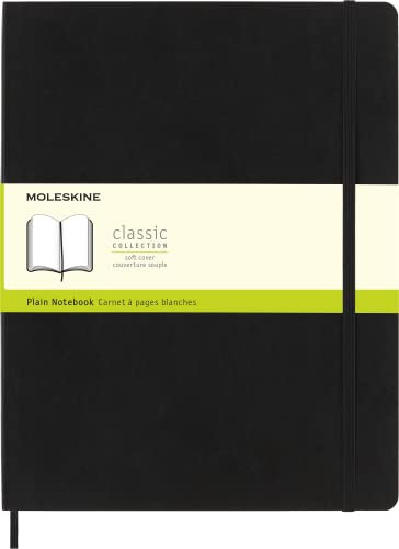 Moleskine Klassisches Notizbuch, Notizbuch mit Weißen Seiten, Weicher Einband und Elastischer Verschluss, Größe XXL 21,6 x 27,9 cm, Farbe Schwarz, 192 Seiten