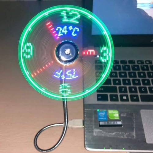 BREIS Ventola USB con orologio in tempo reale e funzione di visualizzazione della temperatura, argento, 8 x 18 x 1,7 cm, 1 anno di garanzia