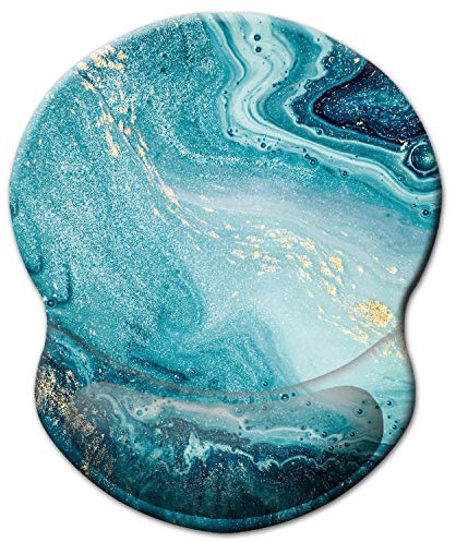 ITNRSIIET Gaming Mauspad Ergonomisch, Mousepad mit handauflage, Mouse Pad mit Lycra-Stoff, rutschfeste PU-Basis für Computer Gamer, Laptop, Heim, Büro & Reisen,Gold aus Blauem Marmor
