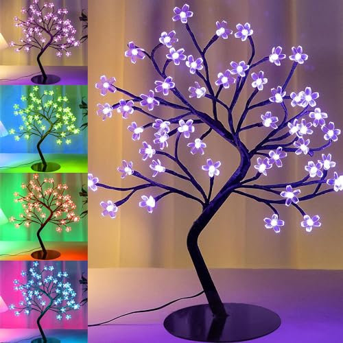 48 LED Cherry Blossom Tree Light, 16 Color-Changing Cherry Flower Lamp Artificial Bonsai Tree with Remote Lit Centerpieces for Christmas, Table Top Decor, Night Lights for Halloween, Wedding Party