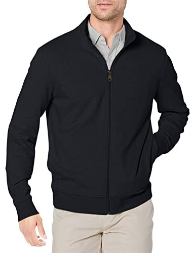 Amazon Essentials Felpa con Collo a Lupetto Leggera in Spugna Francese con Cerniera Integrale Uomo, Nero, L