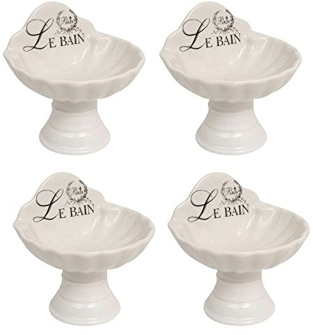 Biscottini 4 porte-savon en porcelaine 11x9x10 cm | Accessoires de salle de bain en porcelaine blanche | Porte-savon et porte-serviette cuisine et salle de bain