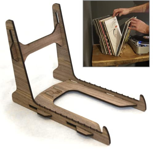 Vinyl Record Storage and Display Stand for 25-40 Records, Walnut veneer
