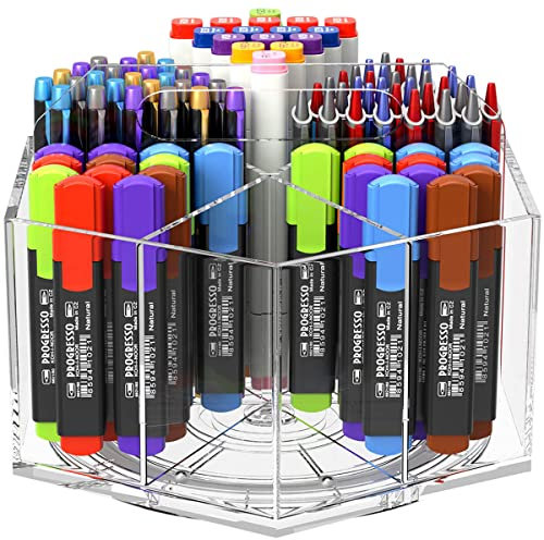 NIUBEE Stiftehalter aus Acryl, 6 Fächer, Multi-Kapazität, Marker-Aufbewahrung, Kunstbedarf, Organizer, 360 ° drehbar, durchsichtig, Stiftebecher, Make-up-Pinsel-Organizer für Schreibtisch