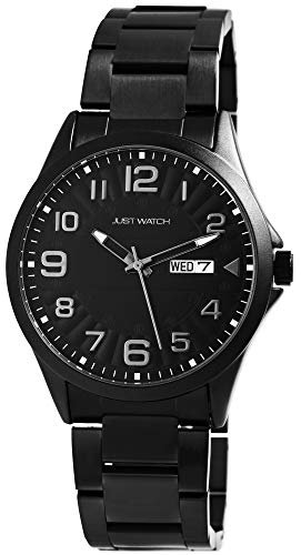 Just Watch Herren Uhr Edelstahl Armband Leuchtzeiger Datum Analog Quarz JW20114 (schwarz)