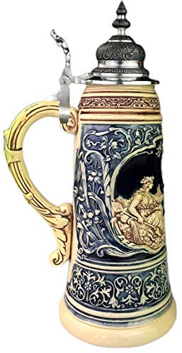 King German Beer Stein 1.5 Liter tankard, Beer Mug Limited Edition 2021 Father Rhine and Mother Mosel Stein (German Corner), Cobalt, unpainted, Pewter lid