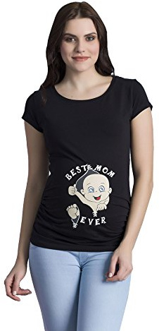 M.M.C. Umstandsshirt Kurzarm Damen mit Best-Mom-Ever-Motiv – Umstandsmode T-Shirt für die Schwangerschaft, mitwachsende Raffung, 95% Baumwolle, S bis XL