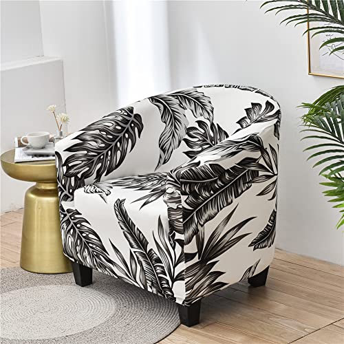 FANSU Housse de Fauteuil Cabriolet Chesterfield Extensible, Élégant Mode Plante Fleur Couverture de Fauteuil Antidérapant, Tub Chair Housse de Canapé avec Housse de Coussin (Feuille Noir)