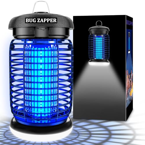 LUOJIBIE Bug Zapper Outdoor, Electric Mosquito Killer Fly Trap with UV/LED Light, 4200V High Voltage Waterproof Flying Insect Zapper for Backyard Patio, Indoor Mosquito Zapper for Home Garage
