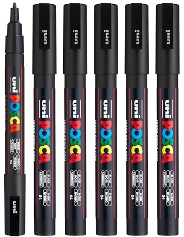 POSCA PC-3M Paint Marker Pen - Black - Pack of 6