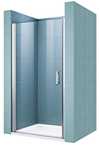 SIRHONA Porte de douche pivotante 76 x 185 cm sans cadre avec porte de douche pivotante d'angle en verre transparent 6 mm verre securit, fini chromé